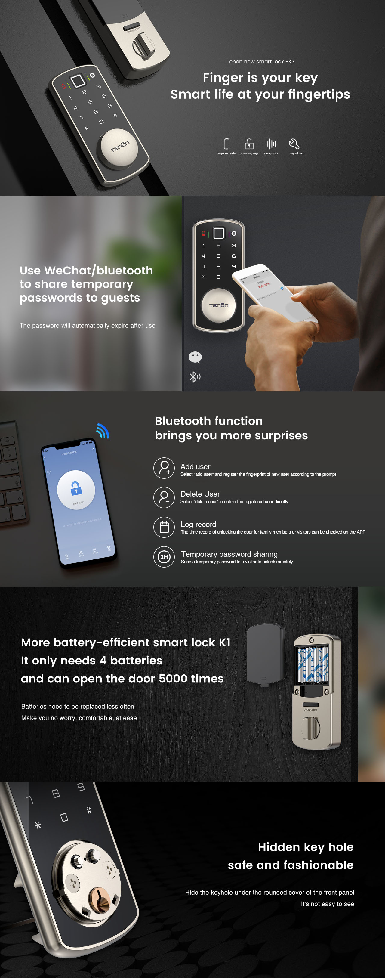 Detalii despre Design rafinat ecran complet de sticlă Bluetooth Smart Deadbolt Lock